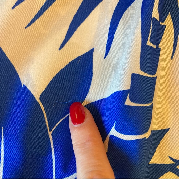 ZARA SET Blue White Tropical Palm Print Satin Button Down Shirt & Bermuda Shorts - Picture 11 of 15